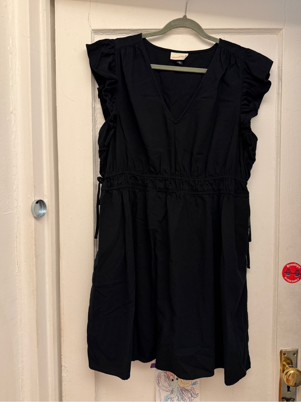 Black V-Neck Ruffle Sleeve Dress